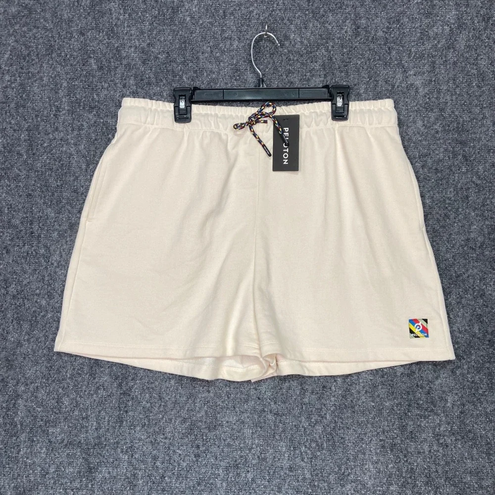 Peloton Cream Sweat Shorts Women's XXL Lounge Gym‎ Activewear Embroidered NWT$68